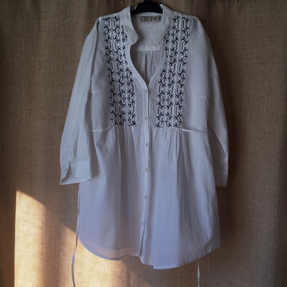 πHPπBoho White Embroidered Tunic w 3/4 Sleeves - Picture 7 of 7